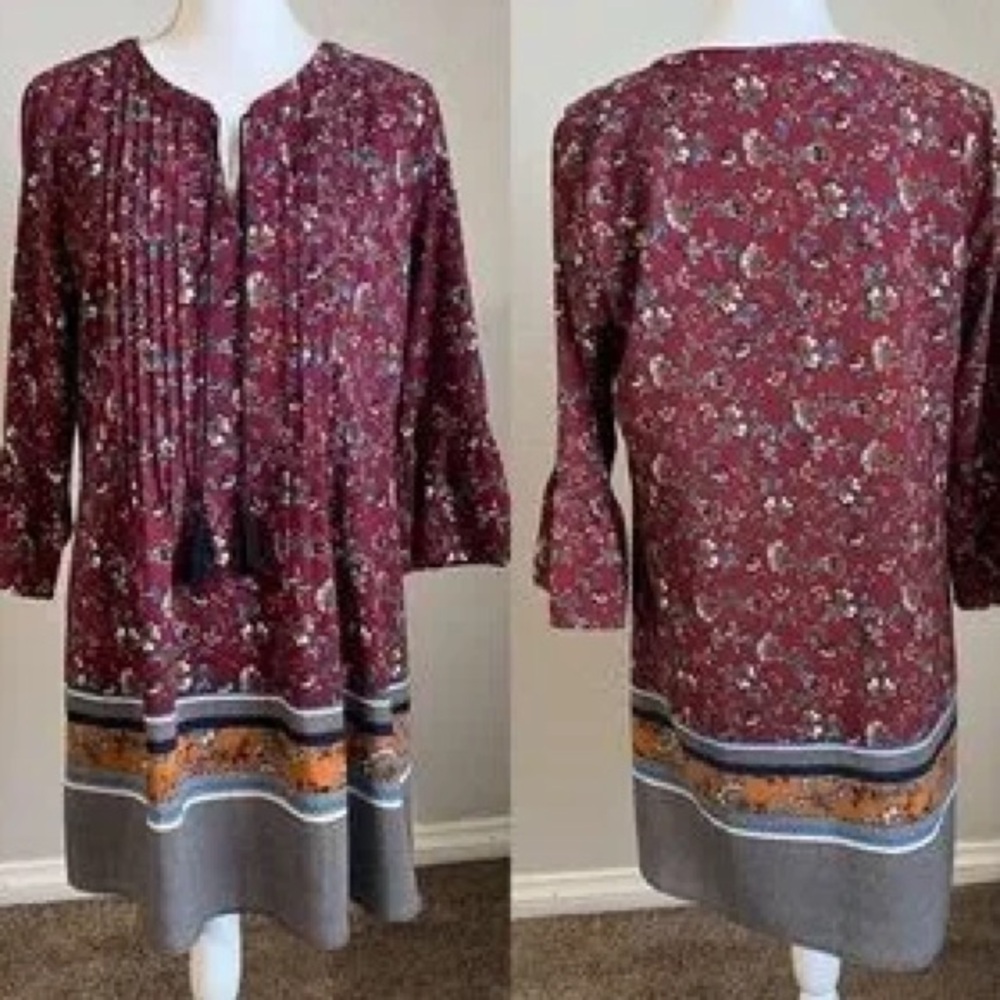 Skies Are Blue Burgundy Floral Long Sleeve Dress